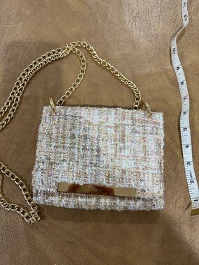 Aldo Pink Multicolor Tweed Mini Crossbody with Gold Chain